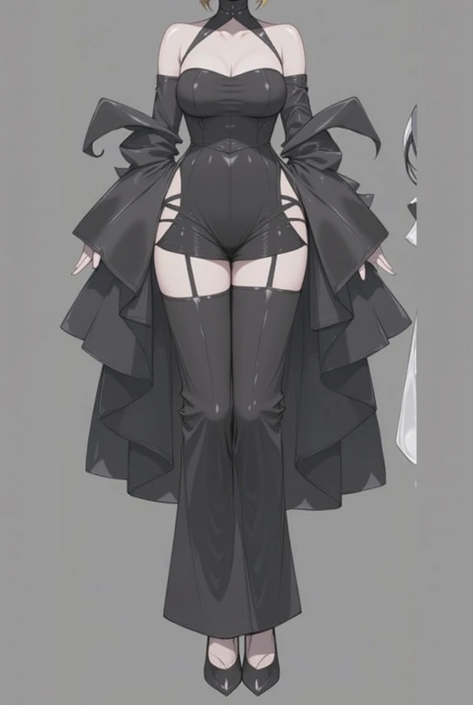 (full body) (same character front, back, side view) (model sheet) (multiple views of the same character), beautiful red eyes, anime woman, perfect anatomy, delicate face, short black hair, skin very white, black nails, black lips, wearing black leggins, small black t-shirt, black choker with spikes, black bracelets