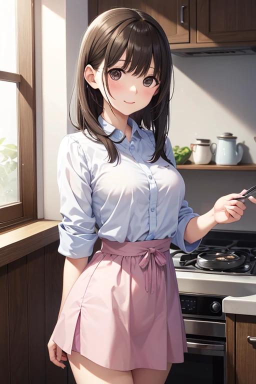 ((((highest quality)))), (((Ultra-precision CG 16K))), (((masterpiece))), (((Very detailed))), (((Extremely detailed))), (((Black outline:1.3, Written boundary depth:1.3 , Written soft outline))), Blur, Bokeh, Maximum clarity and sharpness,Multilayer Texture, Surface Shading, Cinematic lighting, Beautiful details sparkle ,Perfect Proportions, Limited to three woman, BREAK accurate, Anatomically correct, Highly detailed face and skin texture, drawn in detail, Highly detailed facial and skin texture, Detailed eyes, beautiful hair, Beautiful Japanese Idol face, Beautiful and beautiful eyes, Beautiful body, Beautiful breasts, Beautiful thighs, Beautiful legs, Beautiful fingers, (Beautiful views) , skinny body, ((Beautiful Skin)), ((Skin Texture)) BREAK breast enlarged, large Breasts, rocket breasts, slender waist, (blush, smiling:1.3,) BREAK (((oversized knee-length white long T-shirt:1.3 , shirt untucked:1.3, no-pants))) , wearing earrings, BREAK (((cooking in the kitchen , pot-au-feu boiling , has a ladle in hand , stick breast out))),(serious, from side:1.3 , from below , close up face),