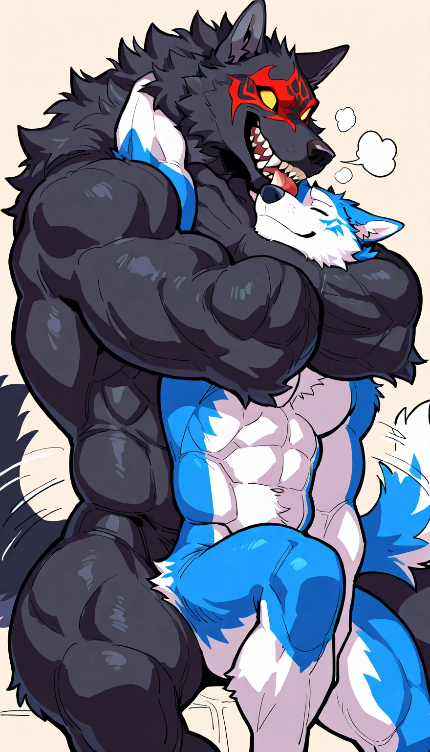 Duos ,(anthro) wolf, shirou_ogami:1.8 (bna), adult, mature, masculine, slim:1.2, skinny:1.2, tall:1, (correct ???????:1.2), vascular veins, (cartoon fur, detailed fur texture:1.3), topless, wearing big black collar (shirtless, shorts bulge , compression shorts), ultradetailed, (by wfa:1.2), (by takemoto_arashi, by vorusuarts, by Traver009:1, by grimfaust:1), natural lighting (boxing_ring:1.4 background), (sweat:1.4, wet:1.6), (lots of sweat flowing down) exhausted, wolf head ((open eyes, detailed):1.2), open mouth (steaming breath:1.2, drooling, dripping saliva, thick drool) tongue sticking out, (serious:1.4) expression), grumpy, sad, lying down, collapsed, defeat ,macro growth, giant size difference fullbody embarrassed face feet ,duos ,duo_focus, tiny man ,giant penis cum everywhere,handjob ,kiss