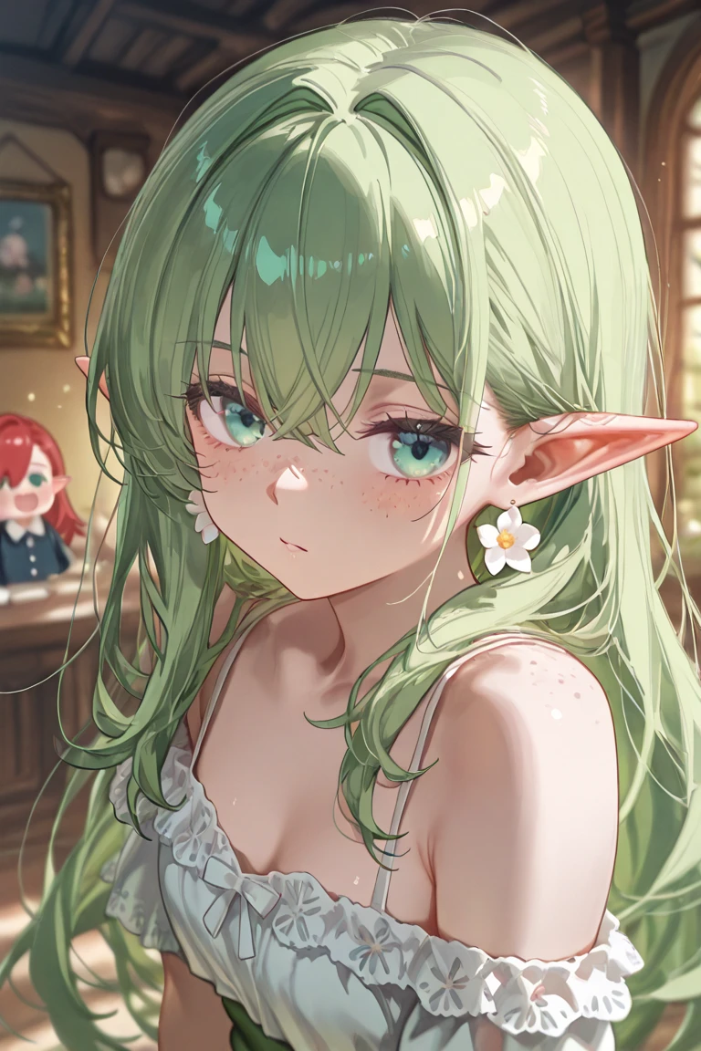 (High resolution,Highest quality),Detailed elven woman,Detailed face,Fine grain,Look up at the sky,Half naked,Vibrant colors,Landscape Background,Forest Elements,waterfall,Ethereal atmosphere,Soft sunlight,Calm expression,Flowing Hair,Fantasy Setting,Magical atmosphere,Glowing Flower,Delicate features,Enchanted Forest,light,pastel colour,Mystical Creatures,Majestic Tree々,Carbonated water,Mottled Shadows,Heavenly Beauty,Ferocious yet elegant,Graceful posture,A strong connection with nature,Mystical Eyes,Wisdom and magic,A harmonious blend of fantasy and reality,Mythical world,Magic in the air,Peace and tranquility,Immersive Experience,Whimsical and seductive,An unforgettable visual journey,Masterpiece of Art,Glamorous Body、30 years old、Nipple erection、