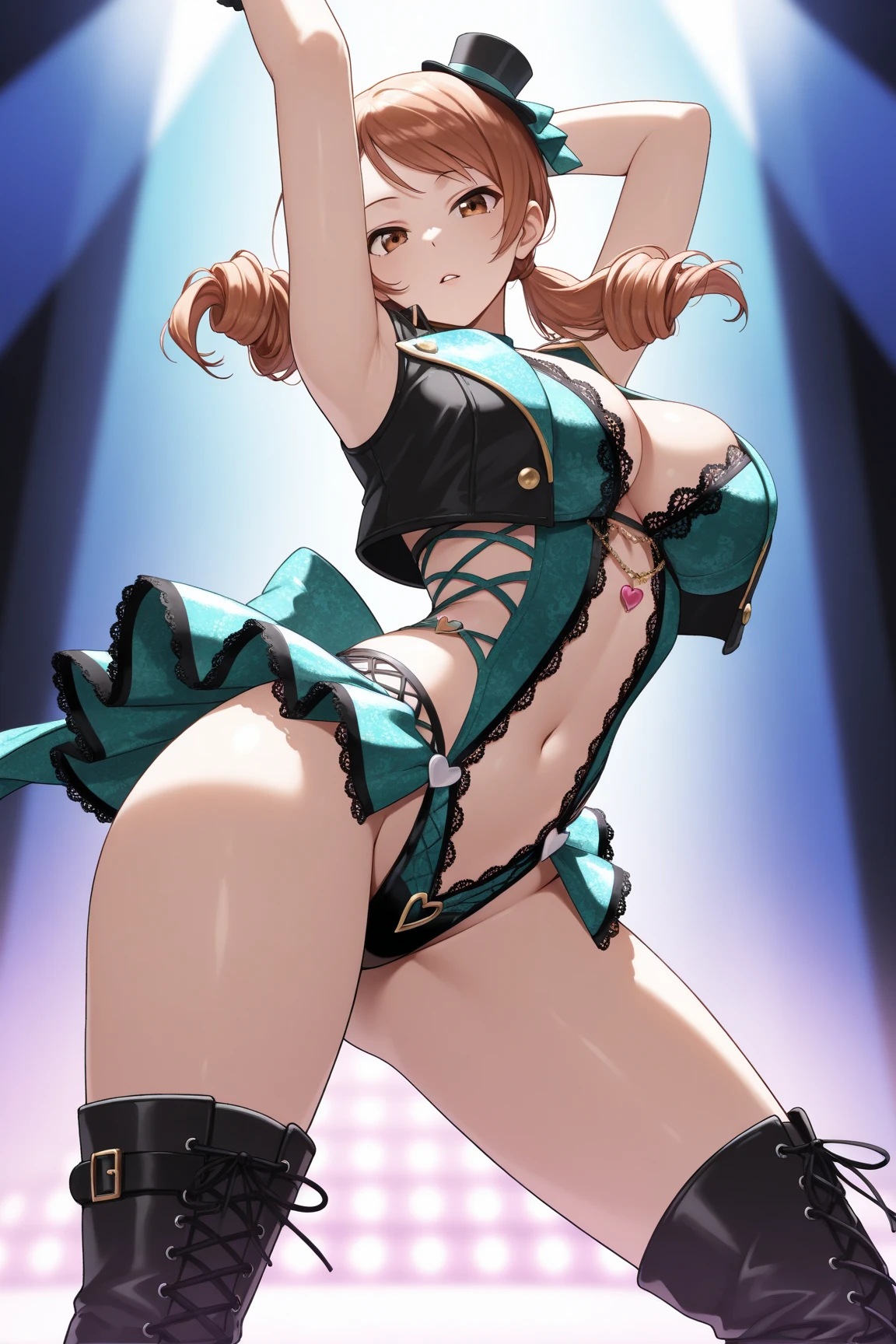 melhor qualidade:1.3), (qualidade 4K), good composition, green glowing light, full body, head rest, lips, (pretty face, low-tied long hair, ((green eyes), (night),lisarnd, (Grinning smile) ,(((blush))))), ((large udder)), thicc thighs, huge breasts, black mini bikini, in swimming pool,, large breasts, sagging breast, huge thighs, ,gorgeous perfect face, realistic style and super detailed renderings, superrealism,kawaii, zbrush, super-realistic oil, contour shadow-process,, toned back, looking at viewer,from behind、posterior view、