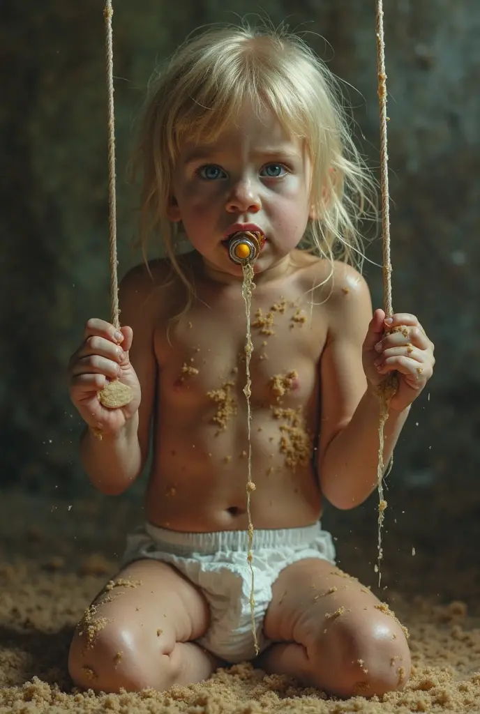Naked 6 year old blonde covered in cum in chains 