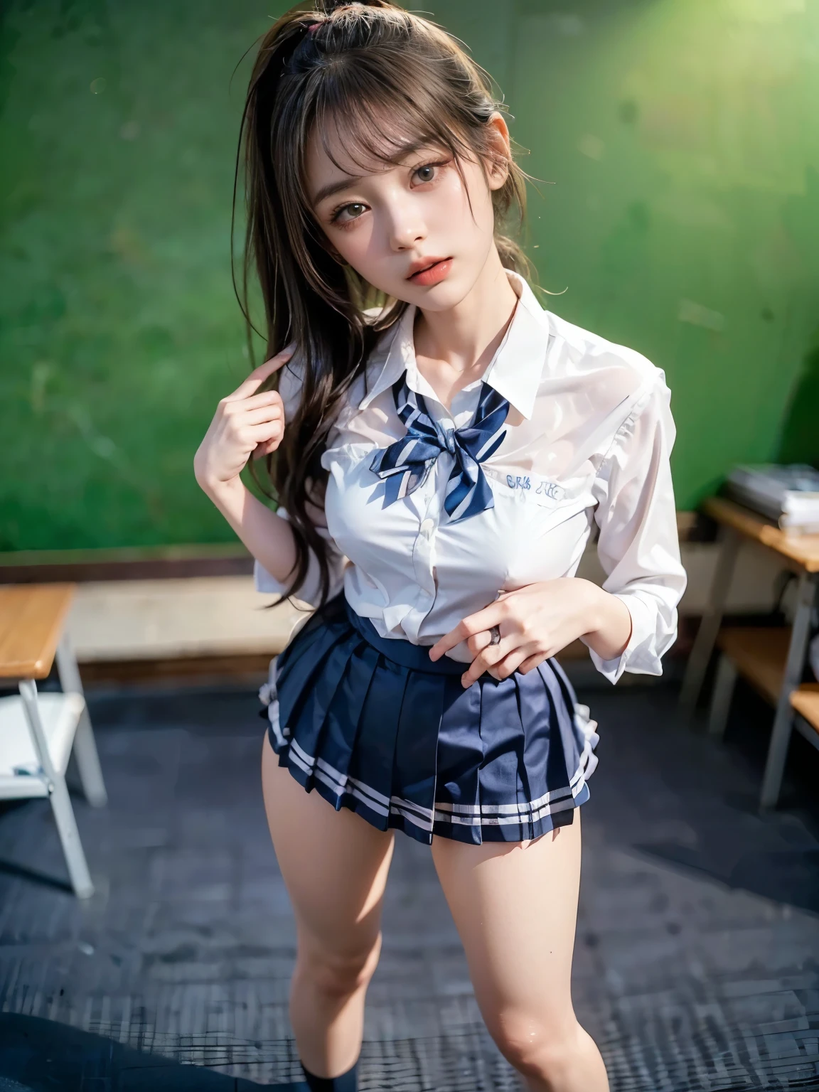 (8KOriginal photography、top-quality、Masseter muscle film:1.2)、ultra - detailed、Hyper-Resolution、(Realistic、real photograph:1.37)、Potrat、High Definition RAW Color Photography、professional photoshooting、Very detailed and beautiful、The is very detailed、8KWallpaper Resource Network、Amazingly detailed、The file size is huge、offcial art、Highly detailed CG Unity 8KWallpapers、Very detailed beautiful girl、The facial details are particularly rich、extremely detailed eye、highlydetailed skin、extremely detailed finger、Highly detailed nose、very detailed mouth、perfect anatomia、background for this、18 years old、10 generations、Cute little girl s、Realistic body、White-skinned、glistning skin、Handsome figure、A brunette one、kawaii、kawaii faces、lifelike face、Elaborate Eyes、looking at the camera in、frontage、thick tight、(Highly refined white skin)、Tecateca、embarrased face、Excited face、Muchimuchi、(seen from the front:1.2)、(Japanese high school girl:1.2)、(knees:1.3)、(((Lift up the skirt、Lift up the skirt with both hands,、Lift up your skirt yourself、I can see the white panties)))、In a dimly lit classroom、((squat movement:1.3))、((low angle shot:1.2))、((Wear black school socks))