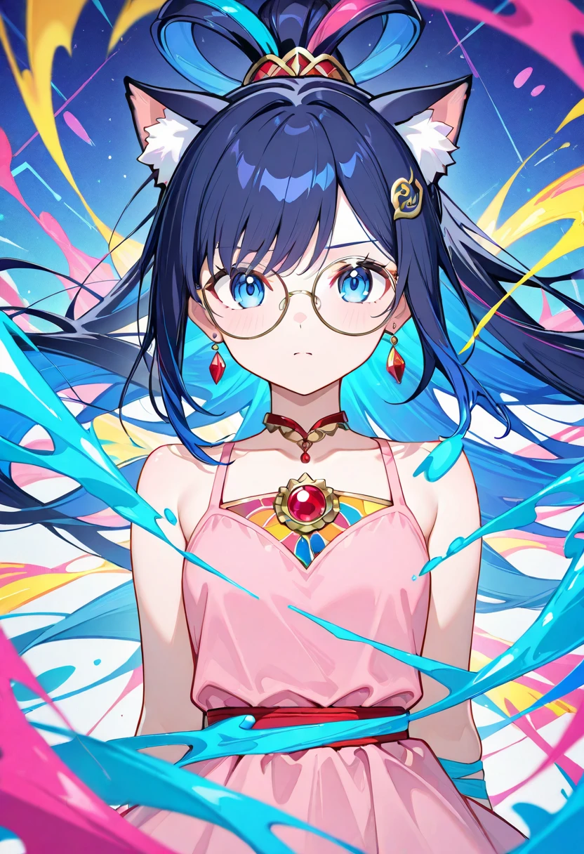 (extremely detailed fine touch:1.3), (((silver semi-rimless eyewear:1.3))), (wear silver headphones around neck:1.0), blue short hair, double bun, blunt bangs, 1girl, solo,
kung fu pose, earring, serious, chestnut mouth, make up, bare arms, medium breasts, cleavage, extremely detailed blue beautiful Cheongsam, extremely detailed, chinese blue dragon,