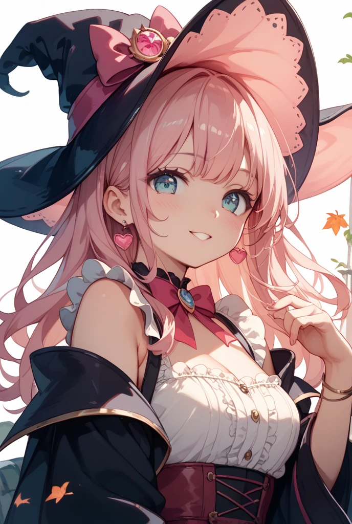 masterpiece,Top image quality,hight resolution,imagem 4k,Raw photo, {{{official art}}}, {{solo}}, {Adult}hair strand}, {{medium breasts}}, {Solo}, witches robes, frilled dress, noble, witch hat, from side, cat ears, cat tail, blurry background, indoors , cat ear, dark skin, black skin , pink cat ears,, Pink hair, teal eyes, long hair, looking at viewer