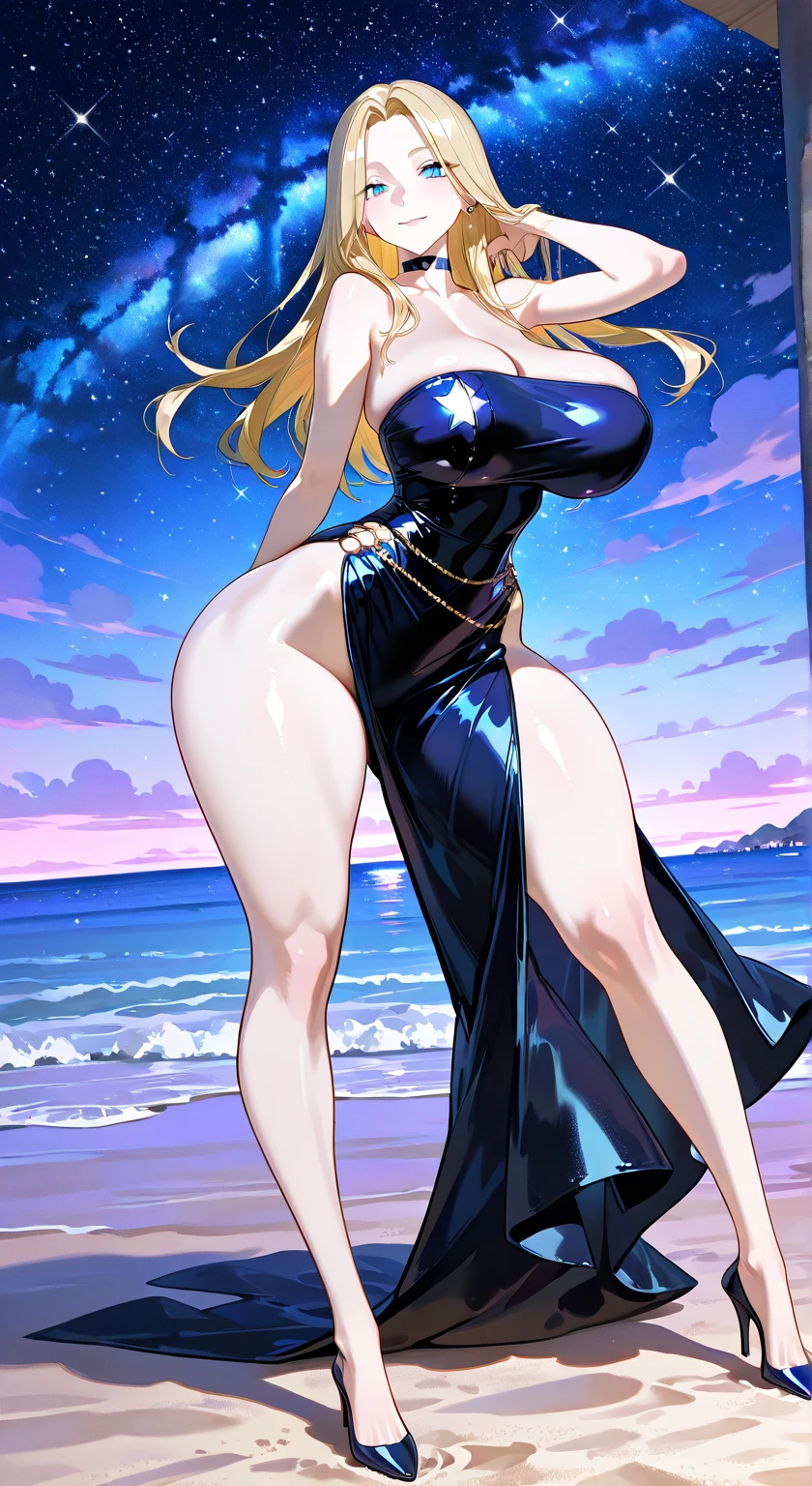 Trading card, sorcerer, sexy pose, big breasts, big ass, black sexy dress, black air