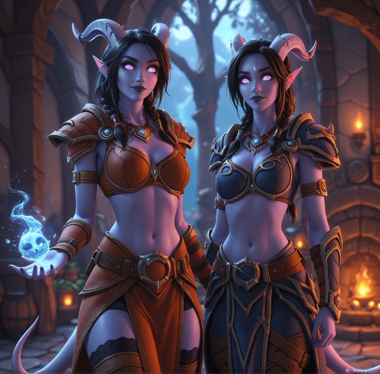 (((A seductive and cunning female half-orc rogue centered in the foreground))),(((bantu knot hairstyle))), ((23 years old)), ((bioluminescent eyes)), (((black dragonscale scalemail with teal cloak))), ((corrupted glowing makume gane filigree bra)), ((corrupted bioluminescent filigree ankh necklace)), dark fantasy, dark atmosphere, forest, ((night)), bioluminescent bat swarm, volumetric lighting, best quality, masterpiece, intricate details, tonemapping, sharp focus, very detailed, trending on Artstation 4k, realistic, 8k, cinematic lighting, (((Full blood moon vibrantly lighting the scene))), (((fish eye lens))), ((colorful)), ((beautiful face)),(((thicc ass))) (((thicc hips))), (((thicc thighs))), (((revealed stomach))), (((low cut top))), (((angle from above))), (((piercings))), ((((looking at viewer)))), professional artist, {masterpiece}, {bioluminescent halo lighting from behind}, toned muscles