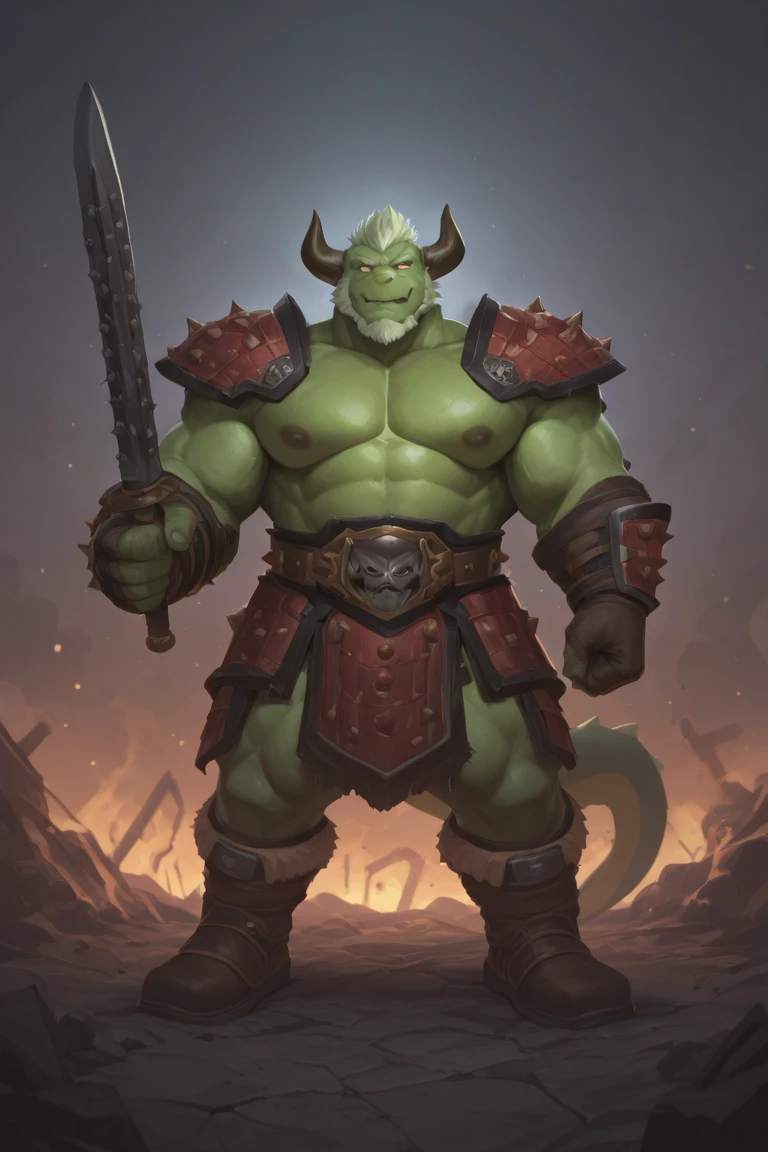 score_9, score_8_up, score_7_up, solo, male focus, bulk male, orc, green skin, tusks, beard, outdoors, micro armor , shoulder armor, breastplate, upper body, closed mouth, pauldrons, day , day sky , boots , (micro fundoshi) , full body , black boots , laying spreadlegs , massive ass