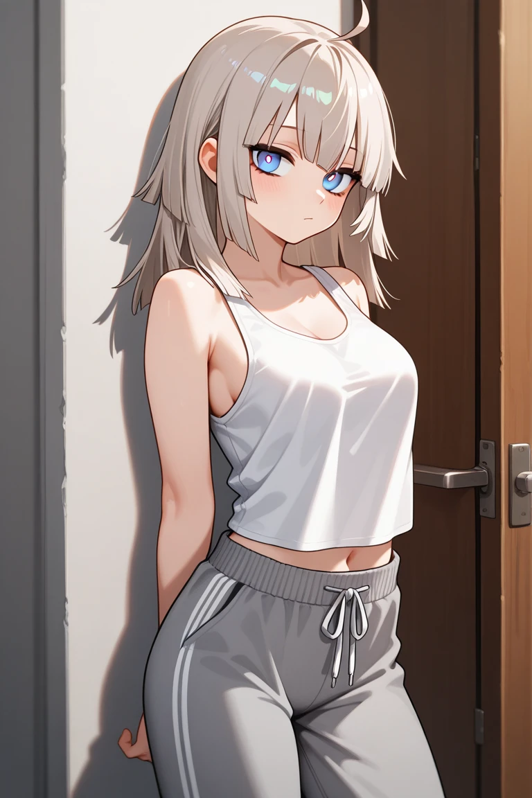 (Girl1,round face,white hair,double bun hairstyle,white tank,short pants,In the living room,very angry),anatomical correct, textured skin,super detail,high quality,high details,best quality,highres,UHD,1080P