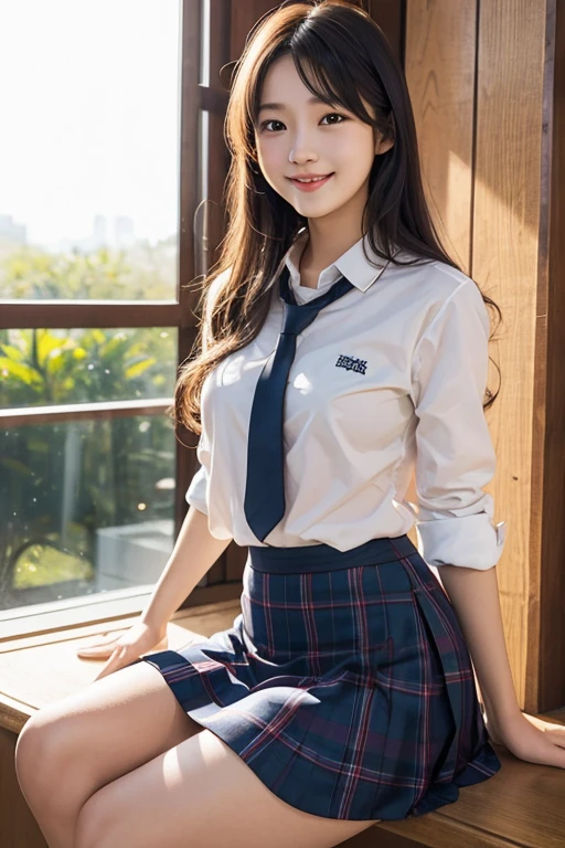 ulzzang -6500-v1.1, (Raw foto:1.2), (Photorealsitic:1.4), a beautiful detailed girl, extremely detailed eye and face, beatiful detailed eyes, Ridiculous, unbelievable Ridiculous, huge filesize, ultra-detailliert, hight resolution, ighly detailed, top-quality, masterpiece, Kemomimi, ((Japanese girls' high school uniform)), illustratio, ighly detailed, nffsw, unification, 8k wallpaper, astonishing, finely detail, masterpiece, top-quality, Highly detailed ticker uniform 8K wallpaper, face lights、Cinematographic lighting、1girl in、sixteen years old、(witheout panties)、((dynamicposes)))、(camel's toe)、(half)、、(Crooked knees and legs sitting))