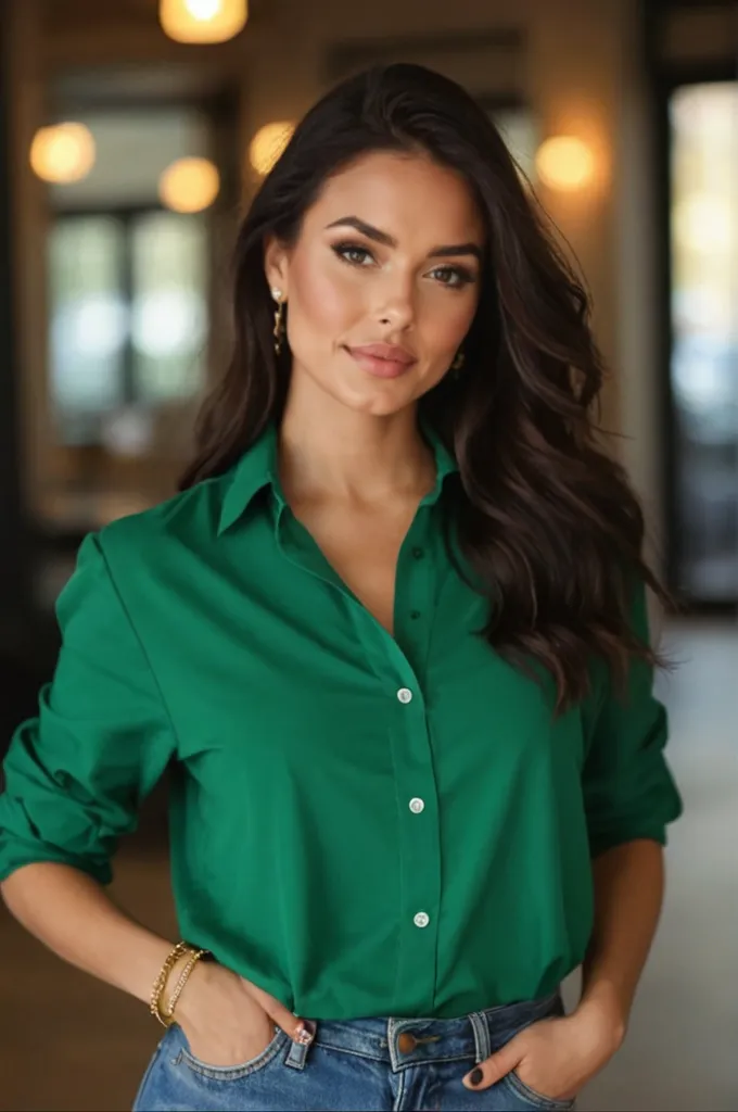 photo of seductive (evlilly woman:1.09), a woman as a sexy customer, closeup portrait, (tight Dark Green long sleeve Chambray Blue t-shirt), (jeans), (in a department store:1.1), (masterpiece:1.5) (photorealistic:1.1) (bokeh) (best quality) (detailed skin texture pores hairs:1.1) (intricate) (8k) (HDR) (wallpaper) (cinematic lighting) (sharp focus), eyeliner, (painted lips), (earrings), (vivid atmosphere)