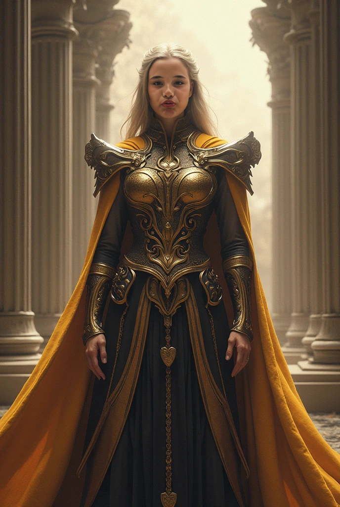 Sigyn (Emilia Clarke) long braided blonde hair gold goddess of fidelity queen dress green cape gold circlet Asgard MCU