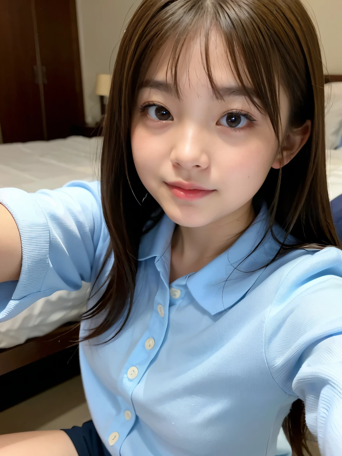 (top-quality、8K、32K、​masterpiece、nffsw:1.0)、a photo of girl、(Look at viewers:1.1)、Age is 9 years old、in a house、The upper part of the body、elementary student 、Semi-long、The shirt