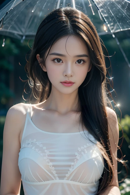 (Whole body:1.3)(extremly intricate:1.hotorealistic:1.4), NSFW, supermodel, Ultra-delicate wet see-through clothing, (A sexy pose), (s face), Sexy lips, Waifu, small breast, Beautiful, Cute, pretty, Body in perfect proportions, Perfect framing, Sharp gray eyes, Supermodel face, Detailed face, Pale white skin, [[freckled skin]], Cover art, Moody,  zoomout, Depth of field, Art Station, (Luminism), (((Cinematic lighting))), Orange and blue-green, Soft light, [summer weather: Sunset weather:2.5] 4K 分辨率, rendering by octane,See-through installation，(see-through transparent clothes:1.1)