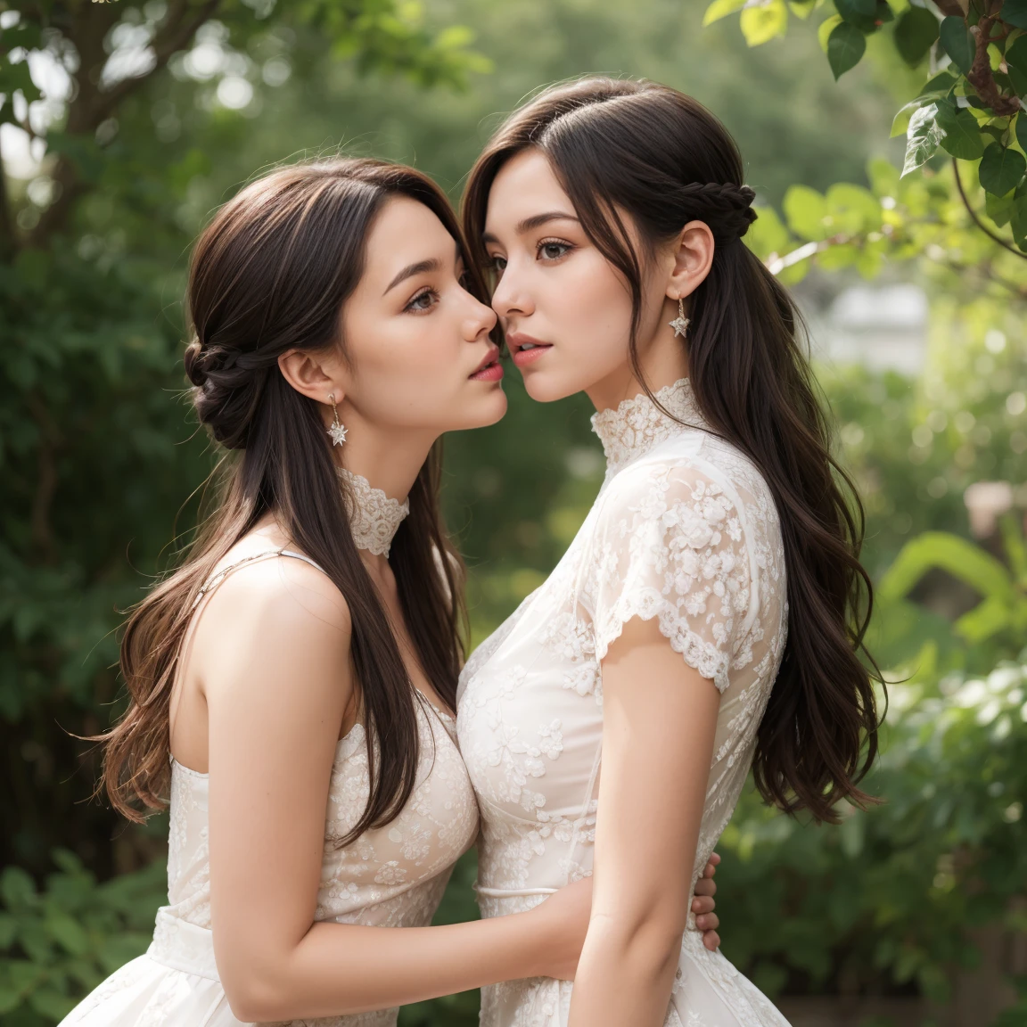 Married Woman、Childminder、Big Breasts、Emphasize the chest、smile、Beautiful lips、Beautiful black hair、tall、clear、Nanny、Inside the park、40s、Reality、Realistic Skin、A little chubby、In front of the person I like、Blushing、kiss、Lovers、Tongue entangled、Dirty、Lesbian couple、indoor