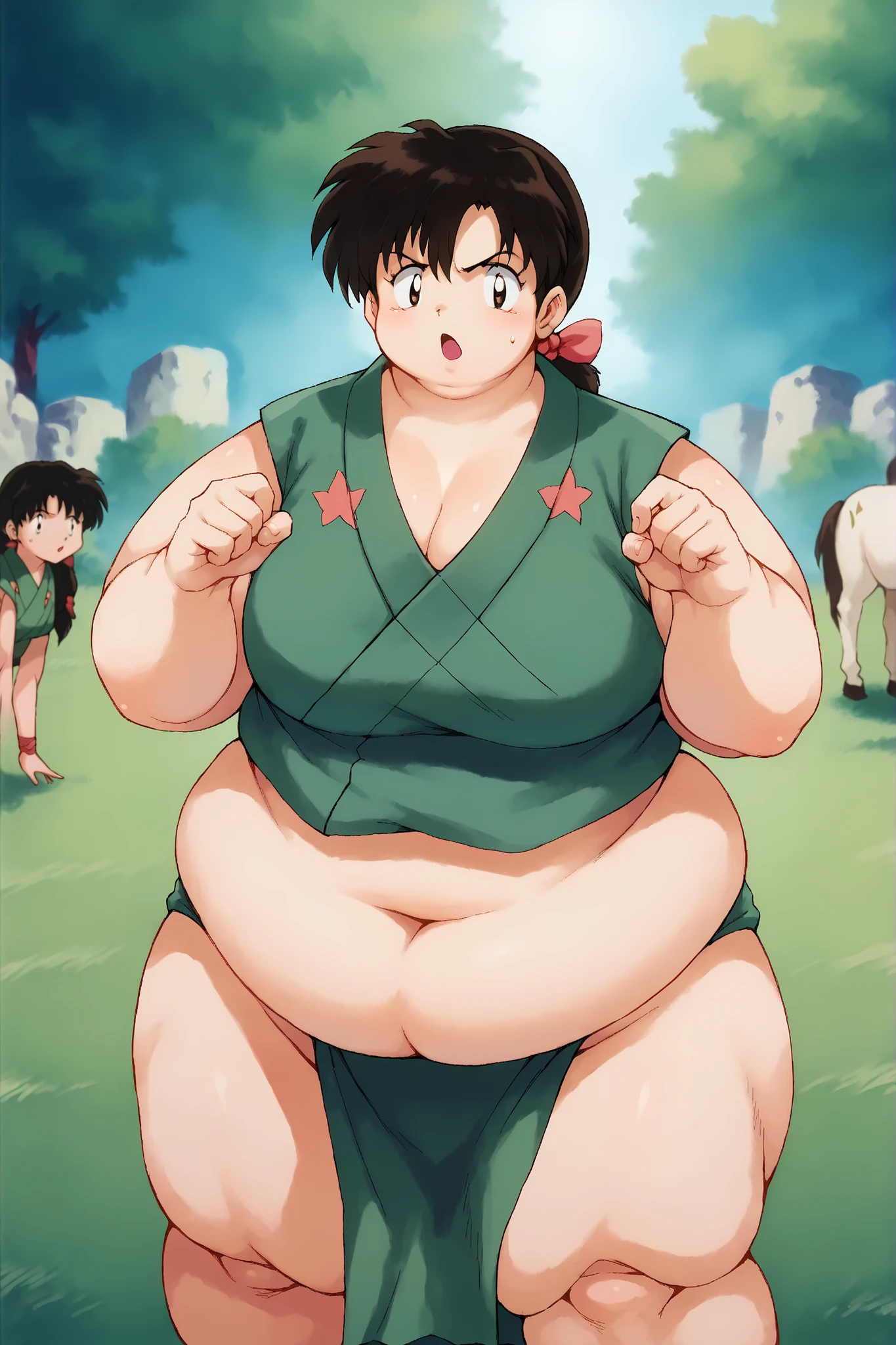 ((danheng\(character\) as A Sumo Wrestler)), ((anatomically accurate)), Background:Arena,((Green Sumo.Wrestler attire)),angry expression, Embarrassed, Blushing,(Hyper belly:1.5), ((SSBBW!!)),combat stance,(1boy:1.5),solo,best quality,masterpiece,illustration,extremely detailed,Amazing,finely detail,masterpiece,best quality(pureerosface_v1:1.5),(ulzzang-6500-v1.1:0.5),