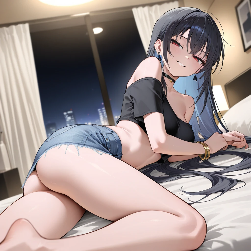 {best quality}, {{masterpiece}}, {high resolution},Enlightenment, The original, Extremely detailed wallpapers are extremely delicate and beautiful}, {paintinovie lighting,dramatic angle,Deep dark background,Sexual innuendo,1 girl，clothing,,,ahegao,,navel,huge, clothing被人手撕破了，ahegao，，Squat down，Covered in ，Mini lingerie T-shirt
