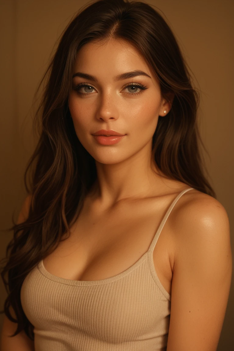 (Best quality,8K,high resolution,masterpiece:1.2),Digital Artwork, A girl,Delicate face,Delicate eyes,Dark brown hair,Short straight hair,Shining amber eyes,Red lips,Suspenders