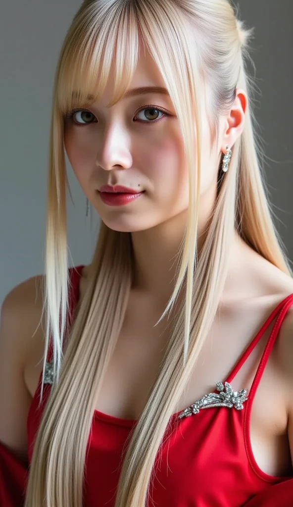 realistic, 1 woman, white hair, Crimson eyes, shining eyes, naked+pubic hair((white fur)), Chapped lips, Blush, at night, flower, sun, sunlight,チョーカーネックレス、大きなイヤリング、high Ponytail、髪は舞い上がっている、