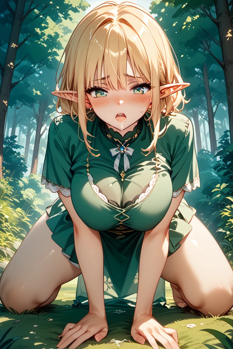 sensual、blonde wavy hair、thick thighs、8K、4k、highest quality、(High resolution:1.6)、cute anime face、noise reduction、((glowing green eyes、Sweat、blush、open your mouth))、(NSFW:1.5)、(vaginal sex)、(((SFW huge body)))、(one man:1.3)、(1 boy and 1 girl having sex:1.5)、(whole body muscles:1.8)