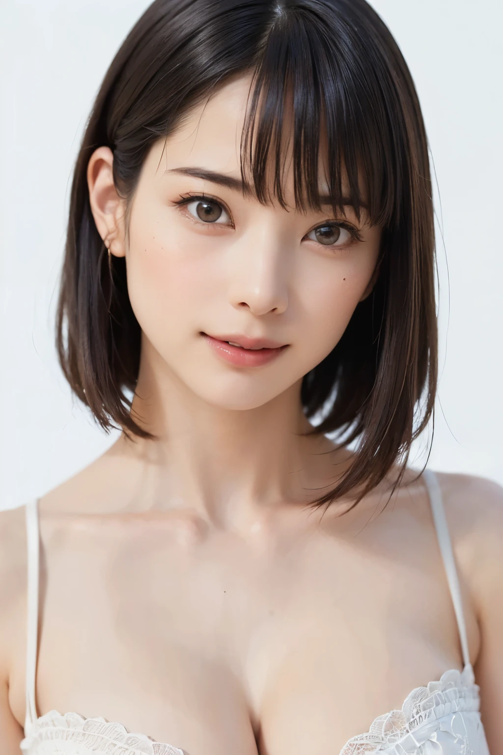 (table top, highest quality、ultra high resolution、face focus focus、focus on the sides、navel focus、decolletage focus、very attractive beauty、Add intense highlights to your eyes、look closely at the camera:1.4、Absolutely beautiful bangs:1.4、Brunette short bob hair with bangs:1.4),1 girl, Report, black haired, realistic, looking at the viewer, pale black eyes, short hair, lips, lip gloss, Upper body、Big eyes、eyelash)、((italian natural background、hyper real stick:1.4))、((short hair with bangs:1.4、Beautiful bangs with 46 points:1.4、{Huge|big|Hugeな|mega} chest:2, cleavage:2、Big eyes、Give your students very powerful highlights、very bigger chest、look at the audience、very beautiful beauty、show me your ears、beautiful long neck、beautiful decollete、smile、A smilee beautiful teeth、Open your mouth and smilee))、28 years old、very cute super model、perfect anatomy