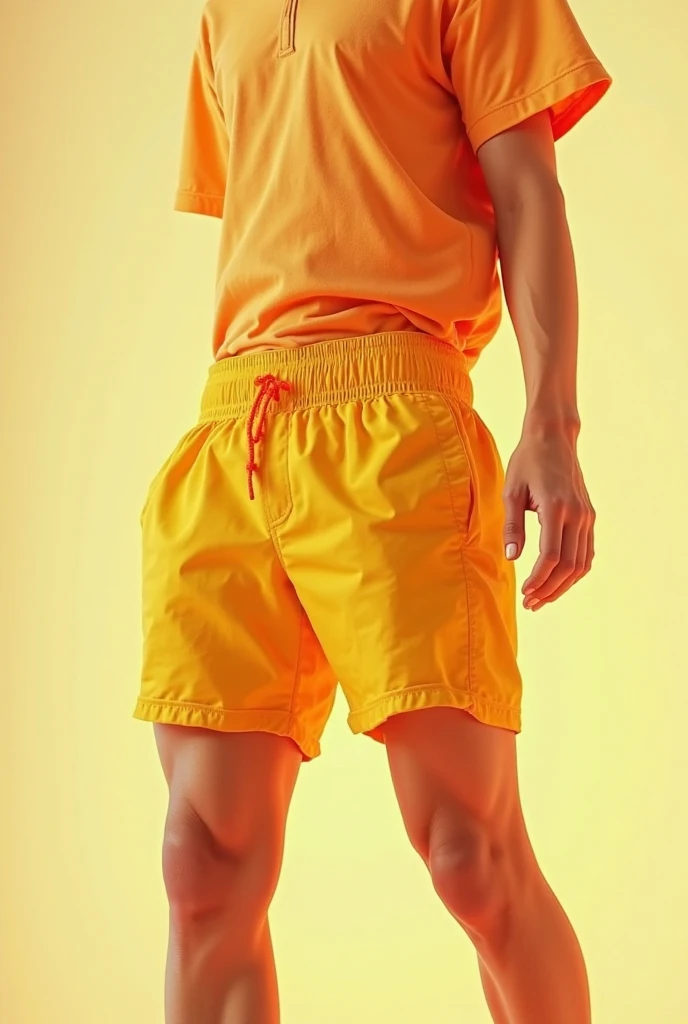 A young man, he has a purple Belt with yellow circles details, he has a dark blue and cyan t-shirt with a green and yellow jumpsuit with blue flowers details on the jumpsuit, he has a blue shorts with orange and an extra long , plus a blue and purple sneaker, The right hand wears an orange glove, realistic, studio photo, white background , vibrant colors, colorful, Looking at the camera