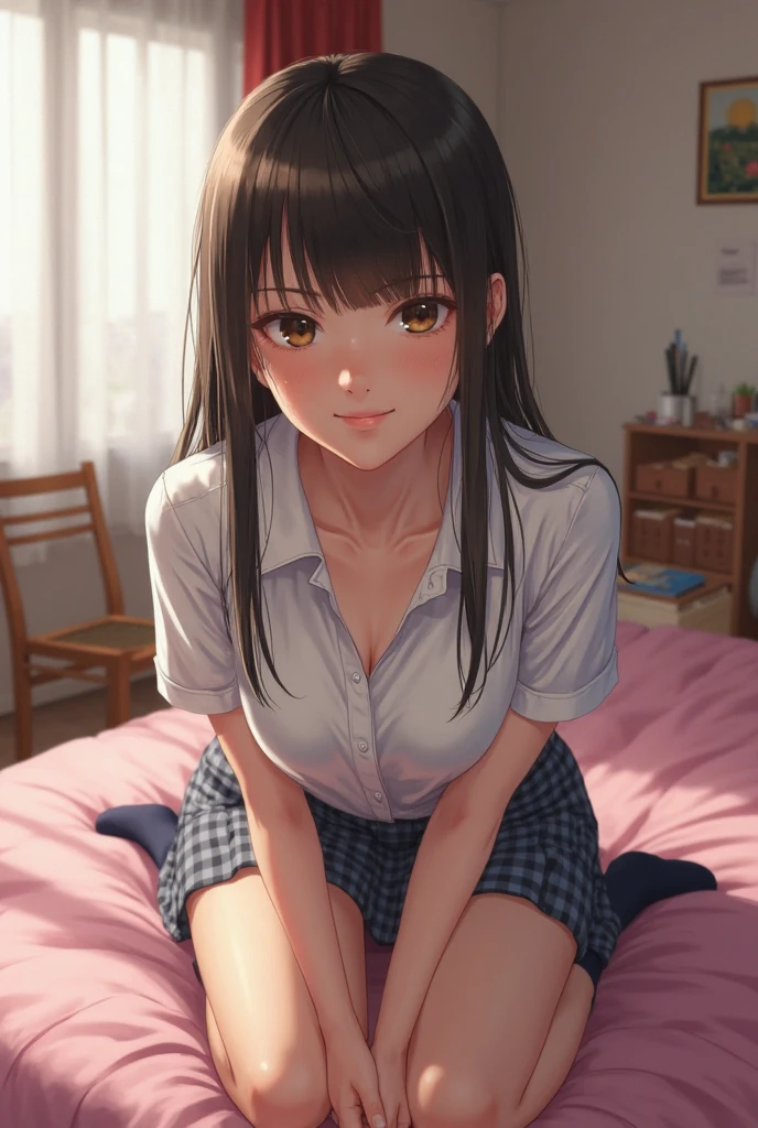 Very Realistic,　Japanese 18 year old high school girl，short pink　camisole，white，Art，ad