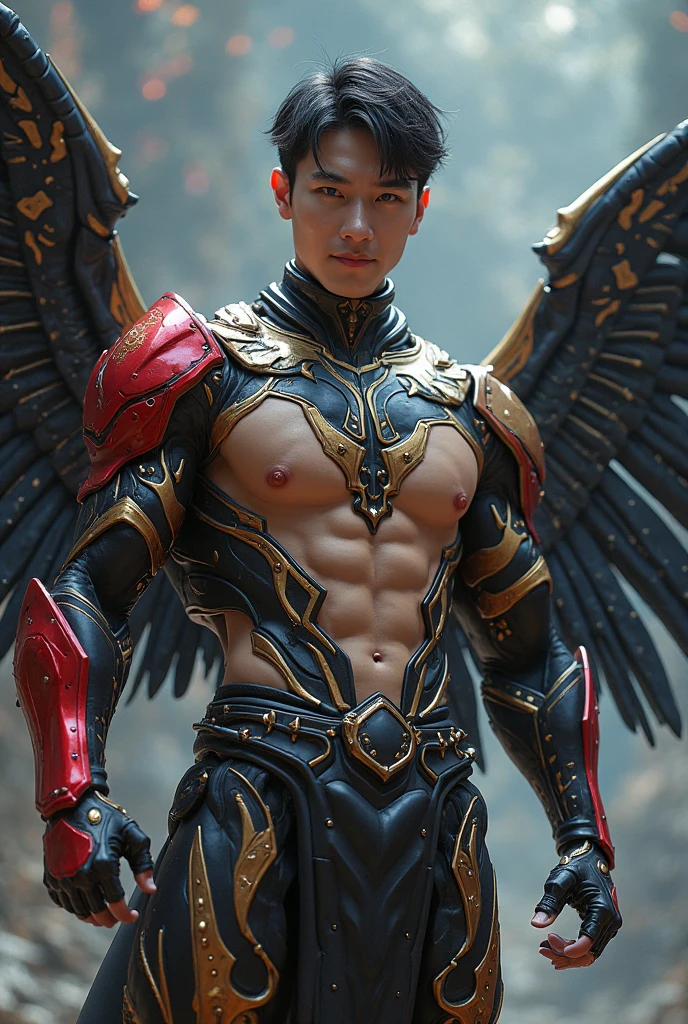 A asian boy like Mighty Archangel Michael, 20-29 years old, handsome, kpop idol actor, many jawline, manly chin, Full Body Shoot, (eyes contact), detailed facial parts, Manly, bare chest,
Quiff haircut :: high detail, is in highly detailed battle armor, holding a detailed flaming blue sword of golden pearls, detailed fingers, a flaming sacred aura radiating from his body, stylish model pose, moon background, surreal, fantasy, magical, intricate details, depth of field. Best quality, masterpiece, ultra high resolution, (anime realism, photorealistic: 1.4), perfect composition, centered, symmetry