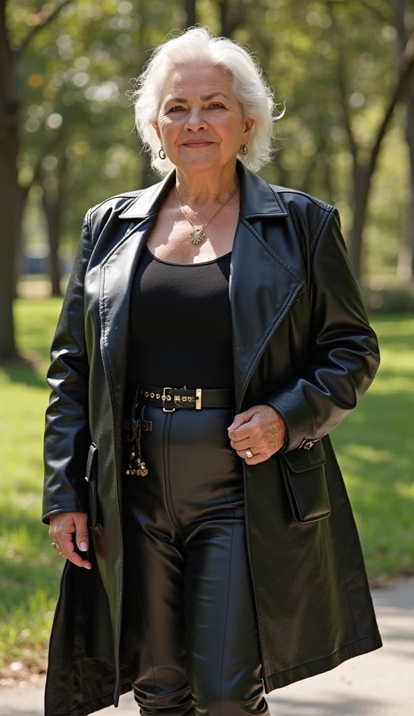 Moira Kelly ,[ gran detalle: ( silver gray hair) ,(straight hair),( nariz: Geraldine Bazán)],(SFW),very small breasts,50 old year woman, in leather boots and leather outfit , shy ,(5  0 year old woman), buttocks , seductora 