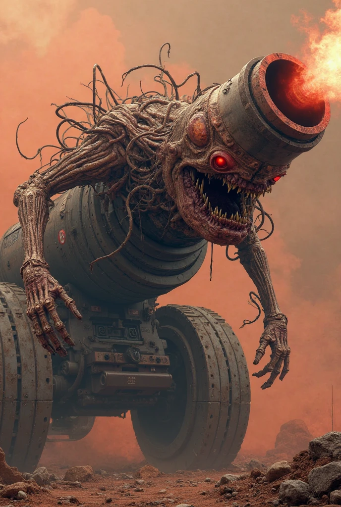 Tank, Green tank, (Masterpiece:1.3) (best quality:1.2) (high quality:1.1), a monster tank mimics as a military tank to capture humans. Mimicry. Mimic. Monster tank. Tank for war. Military tank