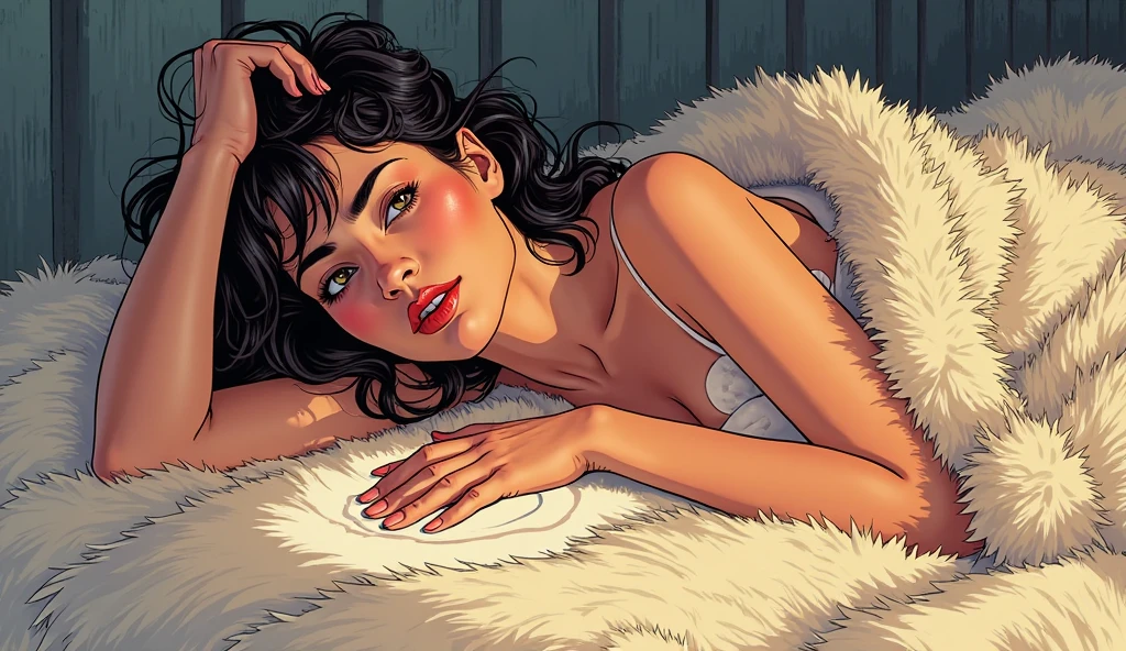 Retro vintage art print, sexy, glamorous pin-up girl wearing a sailors hat, bikini, A painting of a woman wife ((golden ratio}} laying on the sofa after a long night on the town, a  painting, a Beautiful expressive painting, malcolm liepke painting, glossy painting, beautiful digital painting, digital art painting, Fine paintings, monochromatic. malcolm liepke oil painting, impressionist painting.Spread your legs apart, beautiful and delicate face, fair skin