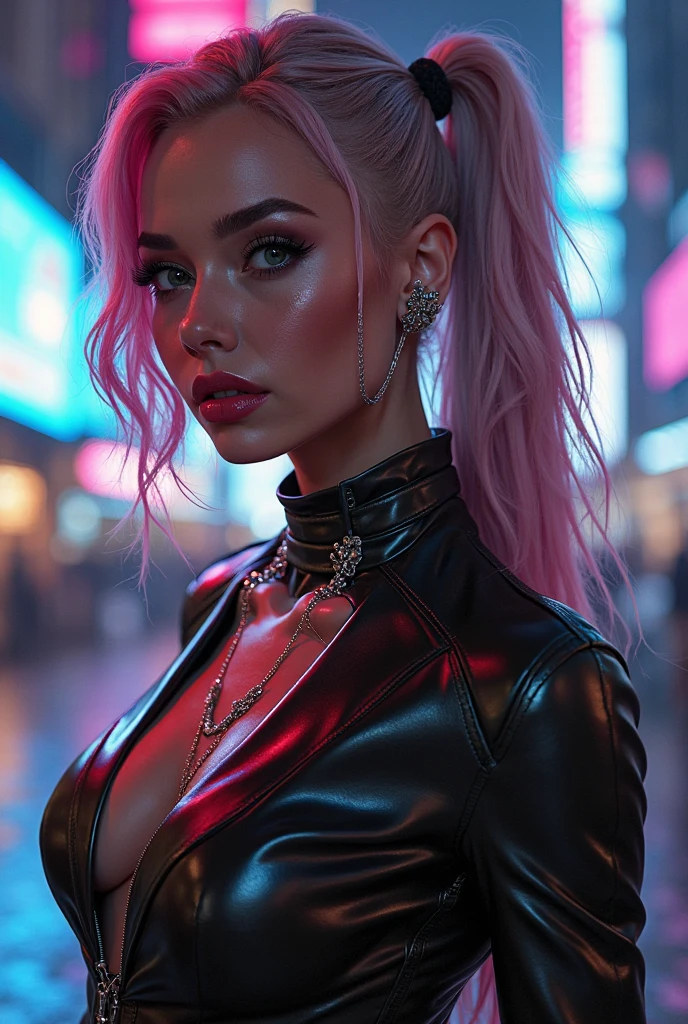 girl in sexy outfit like lady gaga, Appearance European, colorful hair