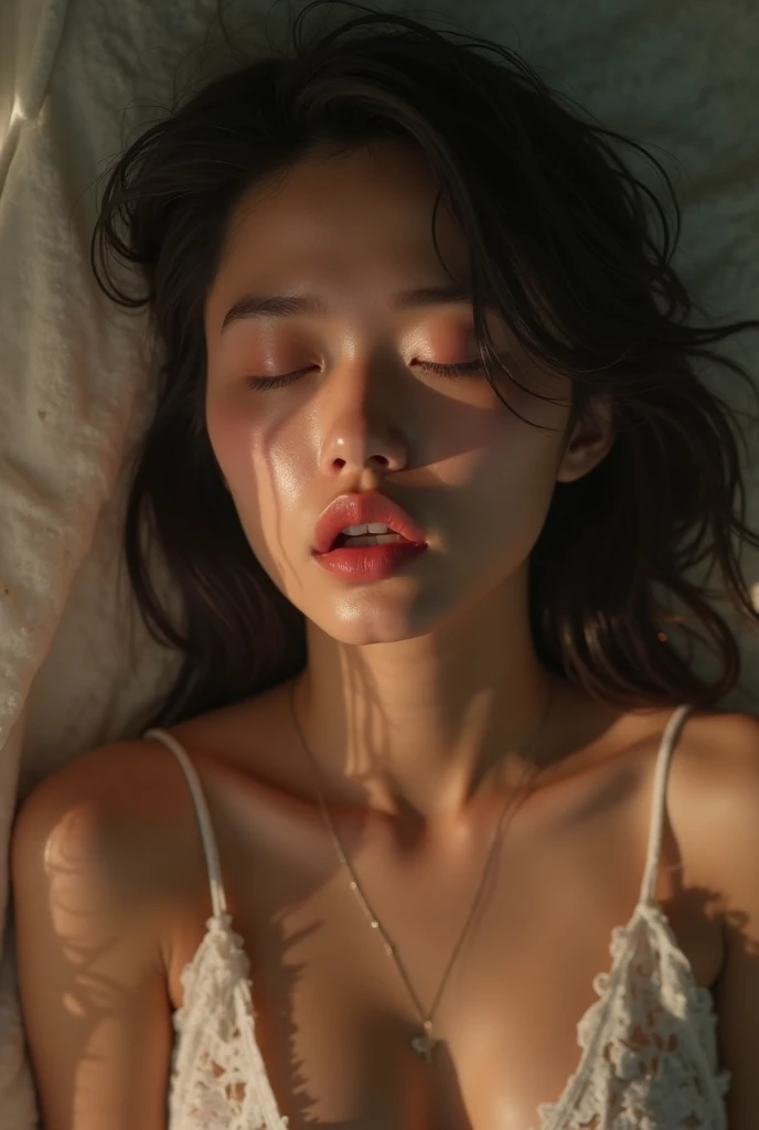 Girl with a face of pleasure and semen on her face