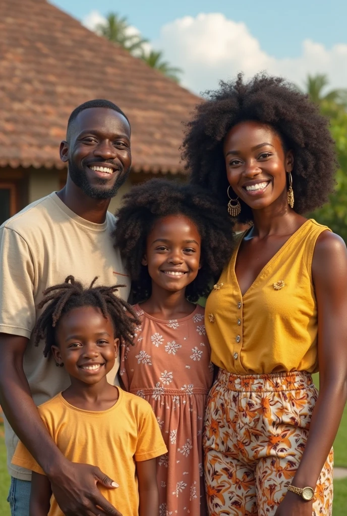 family photo, where the husband is Italian, the wife from Ceará with a 3-year-old baby daughter and a 13-year-old teenager adopted with African roots