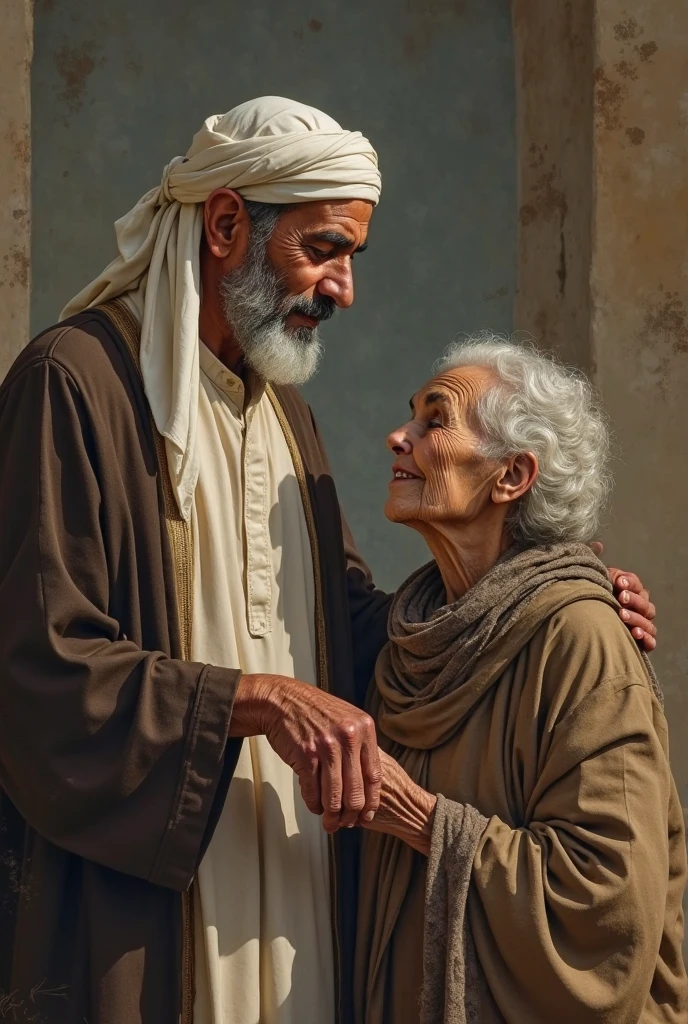Old Arab mother and father are happy