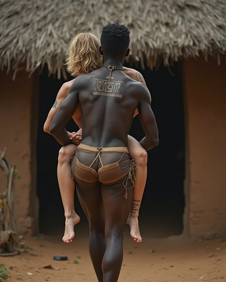 view of two 65 year old men, the other a strong 55 year old black man hugging from behind in a lake, naked with firm and voluminous buttocks covered in sperm from the other, enjoying the view of the lake, bottom boats and fishermen