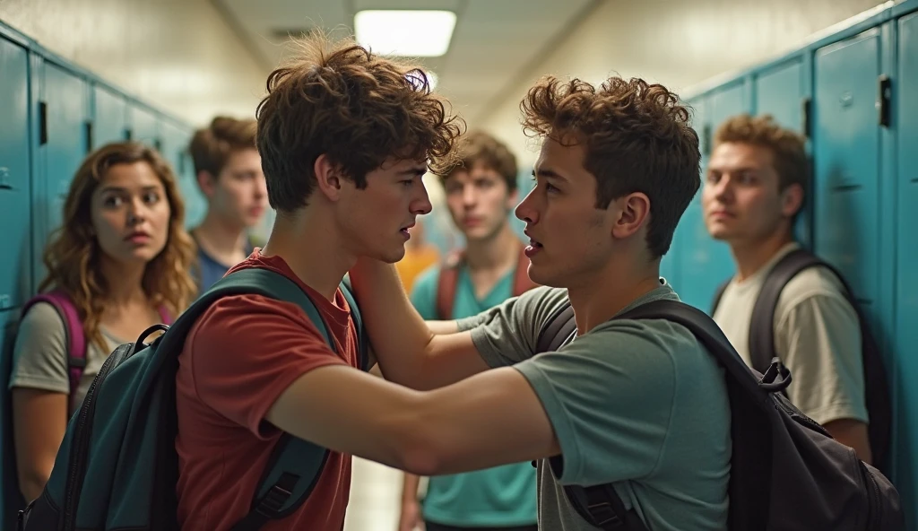 2 hairy male classmates having sex in school locker rooms. Both nude full body. No pants. No clothes. Dick in asshole