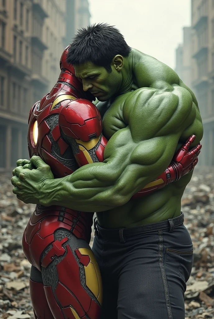 Naked Green Hulk with red hulk with a big dick on the top of eiffel tower, medium length picture
