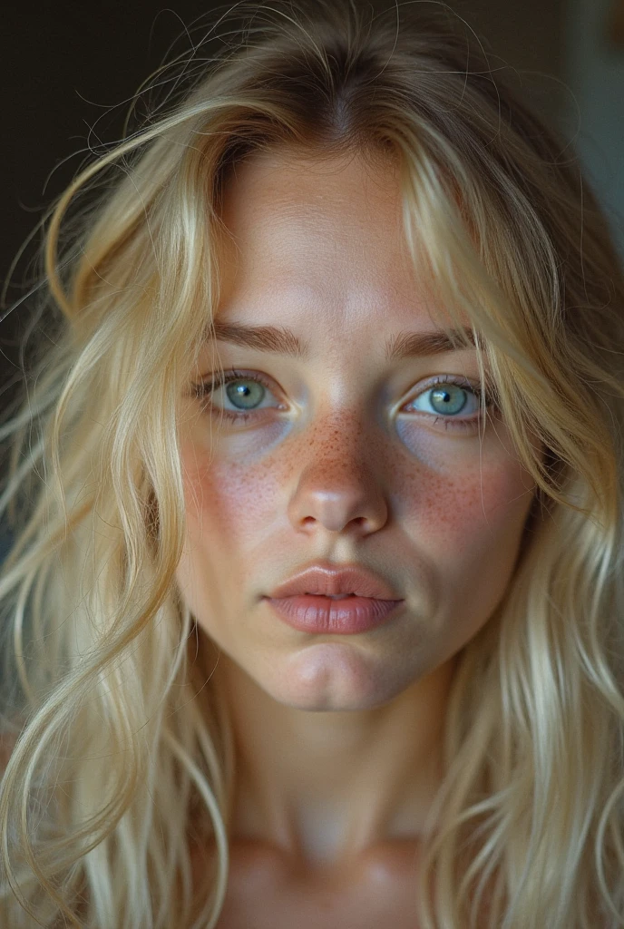 photo, 8k, sharp focus, beautiful woman, close up, t-shirt, (detailed eyes:0.8),(looking at the camera:1.4),(highest quality),(best shadow),brown eyes,rim lighting,two tone lighting,dimly lit,low key,intricate details,interior,ponytails, blonde hair:1.3, freckles <lora:HelenS:1> <lora:Hyperrealisticv5:1>