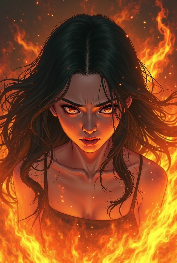 realism, detailed, fire,  Quelaag,  long hair, <lora:Quelaag:0.8>, cave