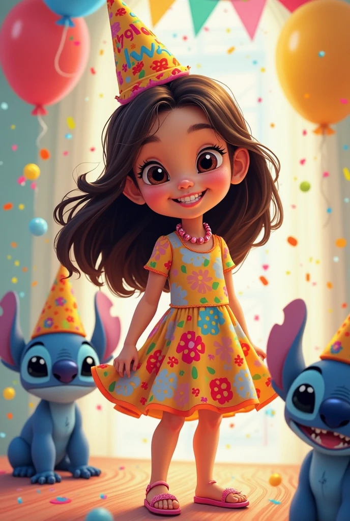 For my friend Catherine's birthday, put her with Winnie the Pooh and the other characters,In Spanish, beautiful cats , Catherine is light brown and measures 1.45 is 19 years old, long straight black hair, put her with a BT21 t-shirt from BTS and a cat party hat