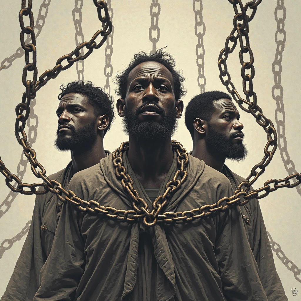 Create a cover photo on the topic of slavery. The picture should be painted. 