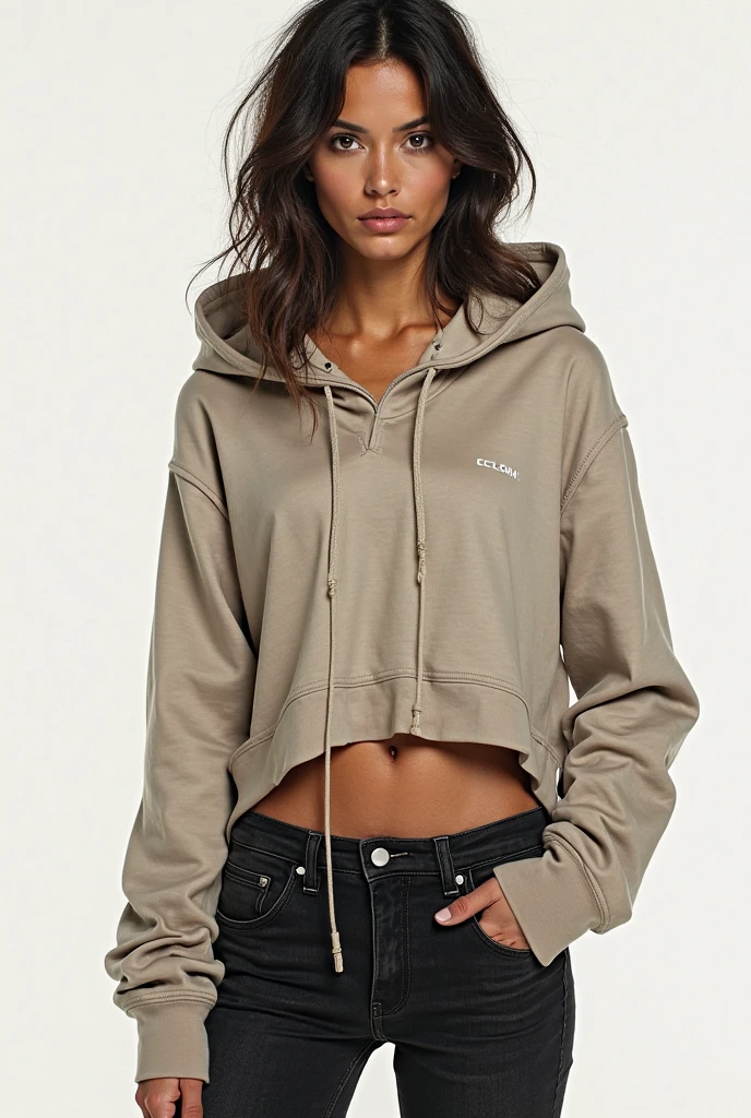 bra top、Heavyweight sweatshirt wide easy pants、A woman with the same face as last time(misaki),4K、1people's women、slender、 Loose wavy styling 、seductive and attractive、full body shot,Including face and skin texture,detailed eyes、a seductive look