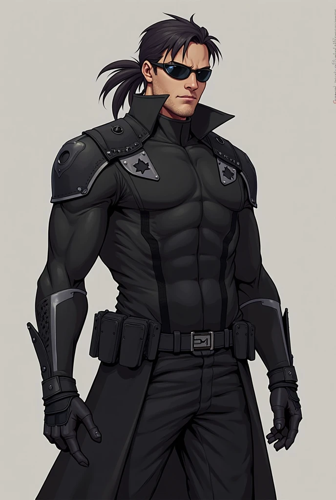 11:23(((Best quality: 1.4))),(Unbeatable masterpiece), (hyper HD),(Hyper-realistic 8k CG)、（Broken，to the thighs）（dark colored hair）（Shoulders and arms equipped with technical equipment))), (((1 uncle，big beard))),The 45-year-old American soldier has a perfect figure,,delicated face,heavy muscular figure:1.2,Solid royal gray jacket with details, (从头to the thighs的图片)， Complex equipment, Dark purple coat，long trousers，The clothes inside are dark，Clothes with metal technical parts,Tech Armor )