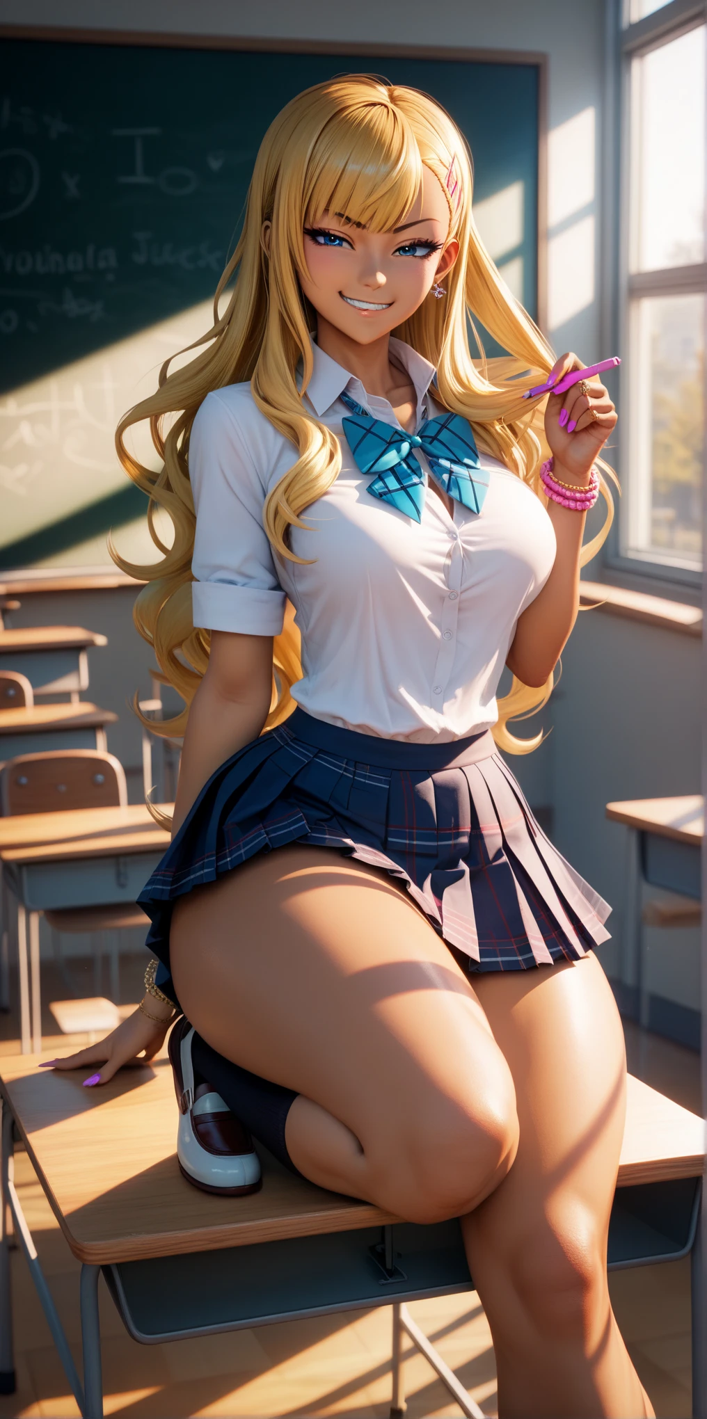 Hyper realistic, toon-anime mix, Instagram pic, selfie, ((Full body)), fercosplay:1, (fe galvao), blonde, , ultra pale skin, student, long hair, curly hair, pale skin, large almond eyes, ((sexy catholic school uniform, custom attire As a schoolgirl)), ((Thick and toned thighs)), ((toned muscled legs)), slluty look, Hallways, detailed skin, red lipstick, nerd glasses, (big huge cleavage), (top shirt and plizad miniskirt), ((huge neckline, enormeous breast)) ((curvy muscular body)) muscled sexy, natural illumination, realistic detailed, excited, depth of field, reflection light, god rays, social media composition, cowboy shot, wide shot, , f/1.8, 85mm, Nikon, 16k, masterpiece, high details, high quality, highres, wallpaper