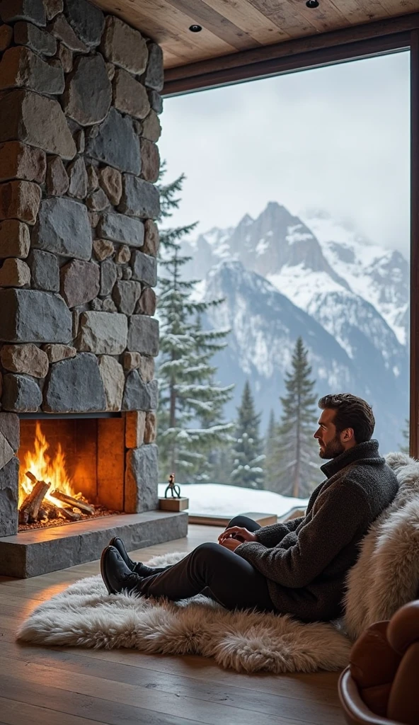 A 26-year-old Russian man is lounging on a comfortable armchair by the window, looking relaxed and at ease. Outside the window, there is a highly realistic snowy mountain landscape. It’s midday, and the sunlight illuminates the mountains. The man is dressed warmly in casual winter attire, and the scene creates a serene and peaceful atmosphere. She wearing sexy patterned bikini. She have big breasts  (worst quality, low quality, normal quality, low resolution, low details, oversaturated, undersaturated, overexposed, underexposed, grayscale, black and white, bad photo, bad photography, bad art:1.4), (watermark, signature, text font, username, error, logo, words, letters, digits, autograph, trademark, name:1.2), (blur, blurry, grainy), morbid, ugly, asymmetrical, mutated, malformed, mutilated, poorly lit, bad shadow, draft, cropped, out of frame, cut off, censored, JPEG artifacts, out of focus, glitch, duplicate, (airbrushed, cartoon, anime, semi-realistic, CGI, render, Blender, digital art, manga, amateur:1.3), (3D, 3D Game, 3D Game Scene, 3D Character:1.1), (bad hands, bad anatomy, bad body, bad face, bad teeth, bad arms, bad legs, deformities:1.3, small boobs, small breasts, bad skin)