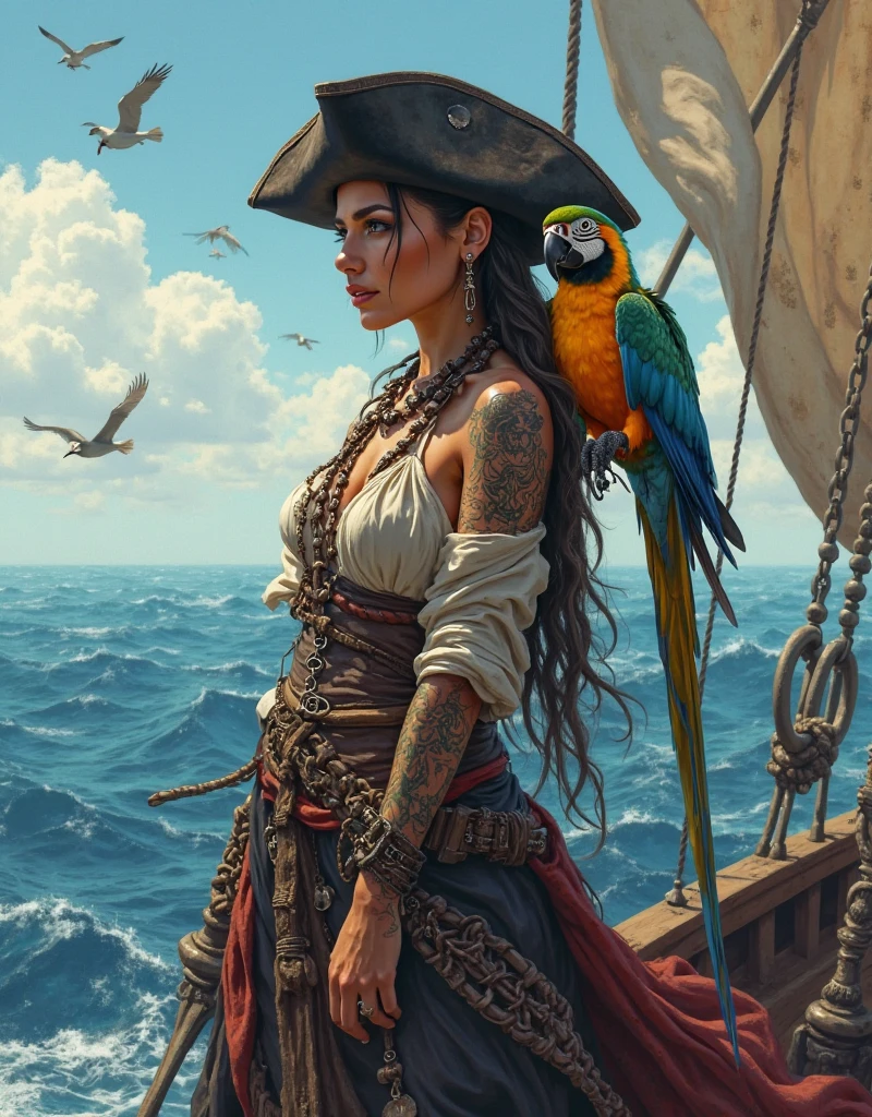 Highest quality A beautiful female pirate is driving a pirate-style truck
