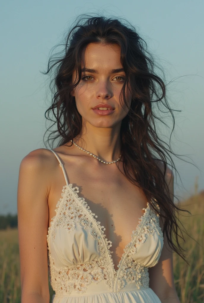 Beautiful brunette woman in small country town