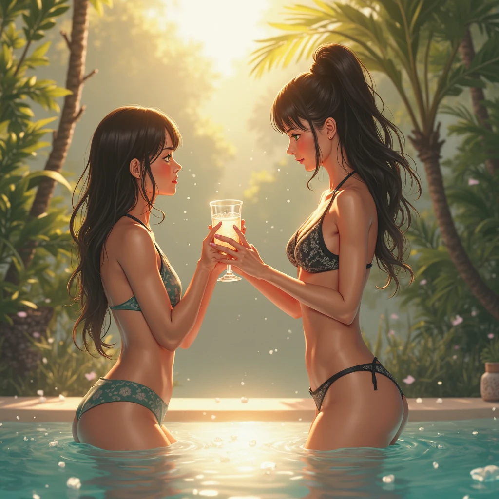 (very detailed, 4k, photorealistic),(camera shot from the back, 3 quarter body shot), (7 pretty girls in different swimsuits), (crowded beach bar scene), sitting facing away from the viewer, sexy bums, girls bending over a beach bar, (female bartender in bikini top behind the happy serving drinks)