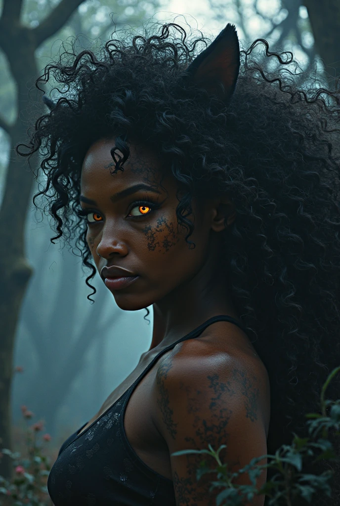 Black woman with afro hair and odd eyes in demon slayer